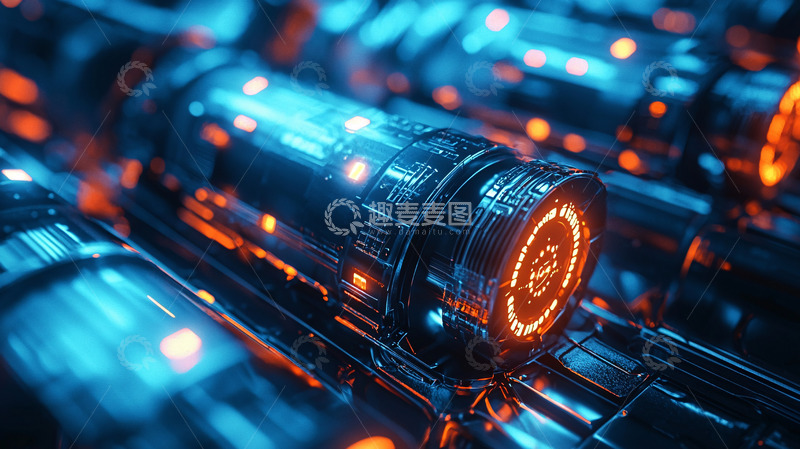 高清大图下载【趣麦麦图】科技感蓝色橙色金属管道