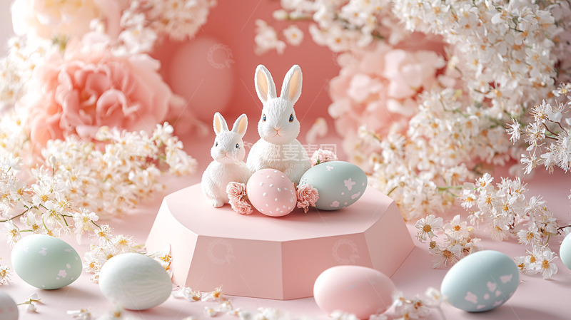 高清大图下载【趣麦麦图】粉色系复活节兔子