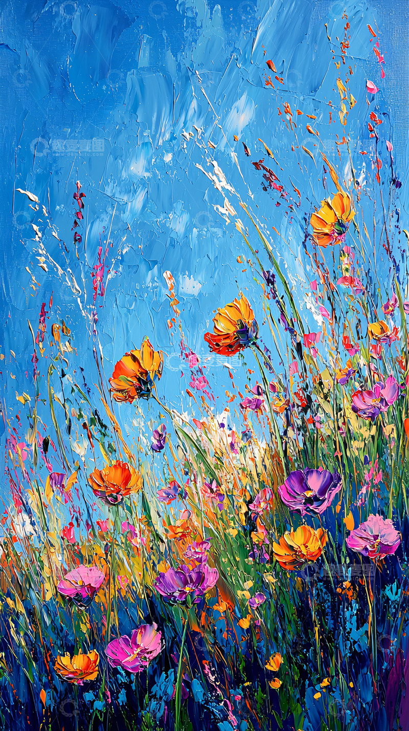 高清大图下载【趣麦麦图】蓝天下的野花田