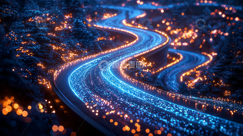 高清大图下载【趣麦麦图】夜间山路车流光轨