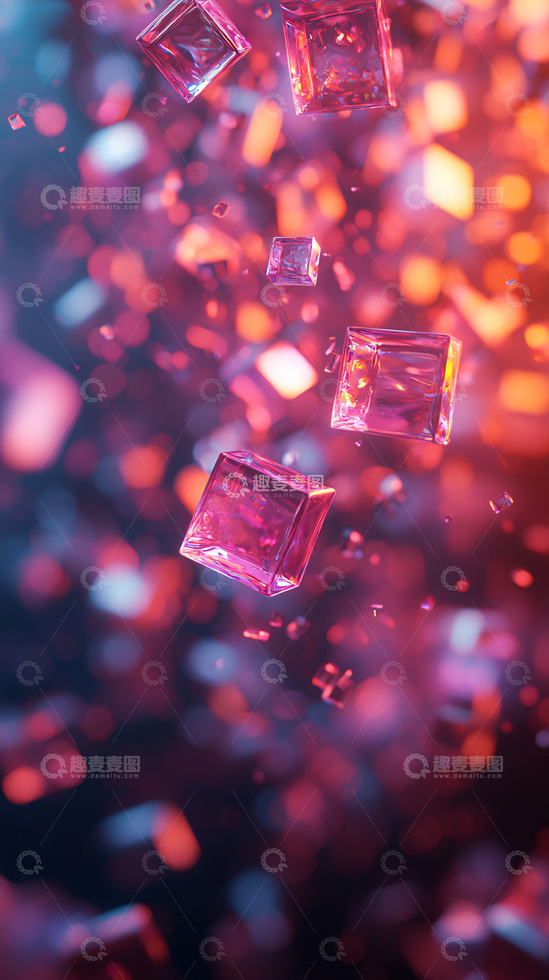 高清大图下载【趣麦麦图】悬浮粉色透明立方体
