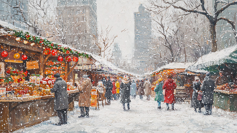 高清大图下载【趣麦麦图】下雪的圣诞集市