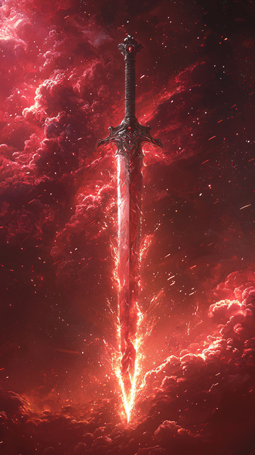 红色云层背景下的剑