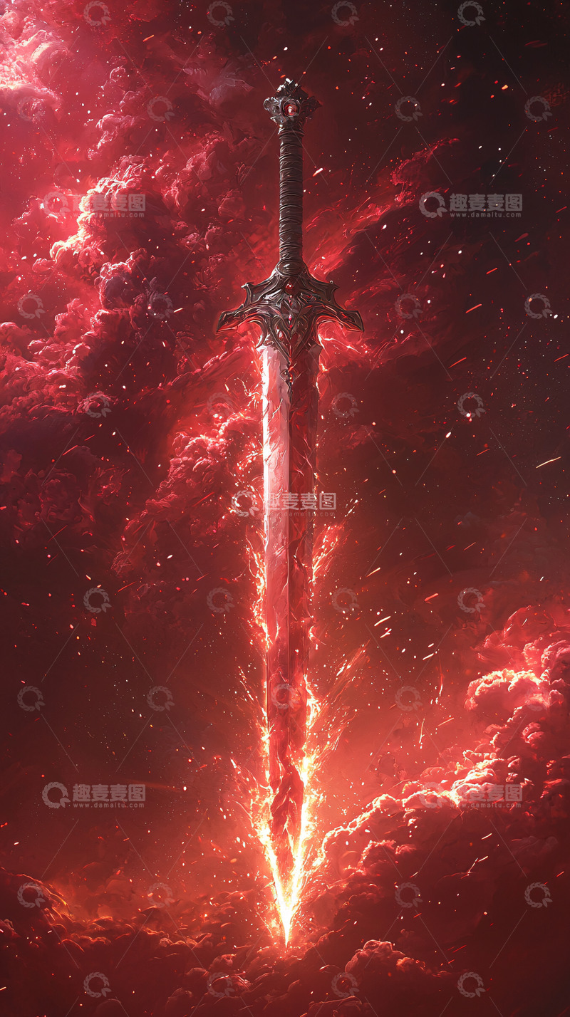高清大图下载【趣麦麦图】红色云层背景下的剑