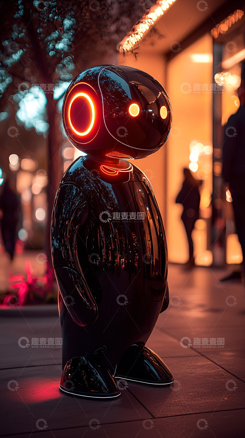 高清大图下载【趣麦麦图】夜晚街景机器人