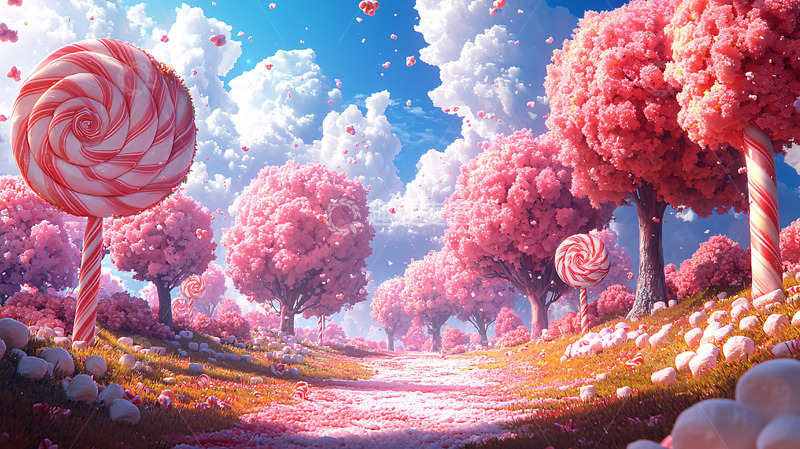 高清大图下载【趣麦麦图】粉色糖果树梦幻场景