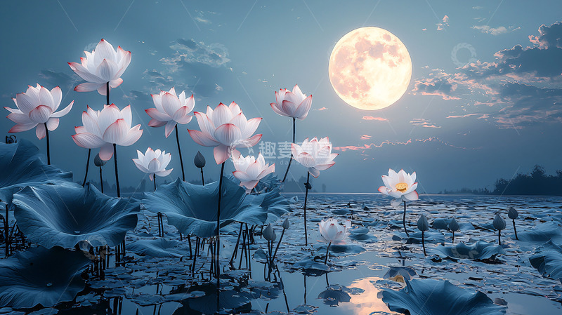 高清大图下载【趣麦麦图】月光下的莲花