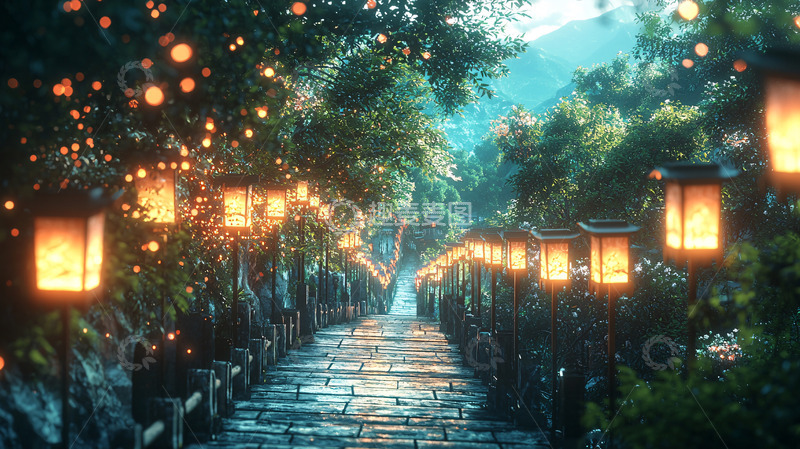高清大图下载【趣麦麦图】梦幻般萤火小路