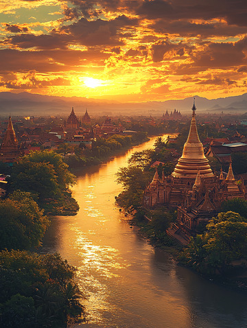 日落下的蒲甘古城