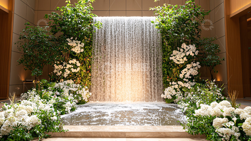 高清大图下载【趣麦麦图】瀑布背景鲜花装饰