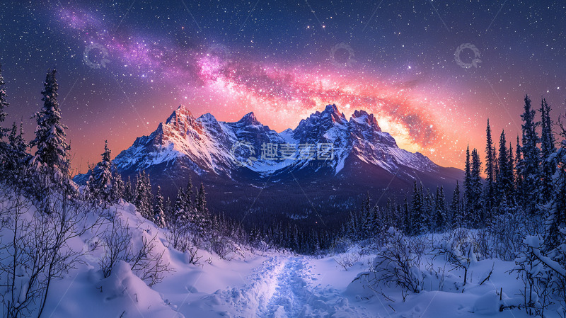 高清大图下载【趣麦麦图】极光雪山夜景