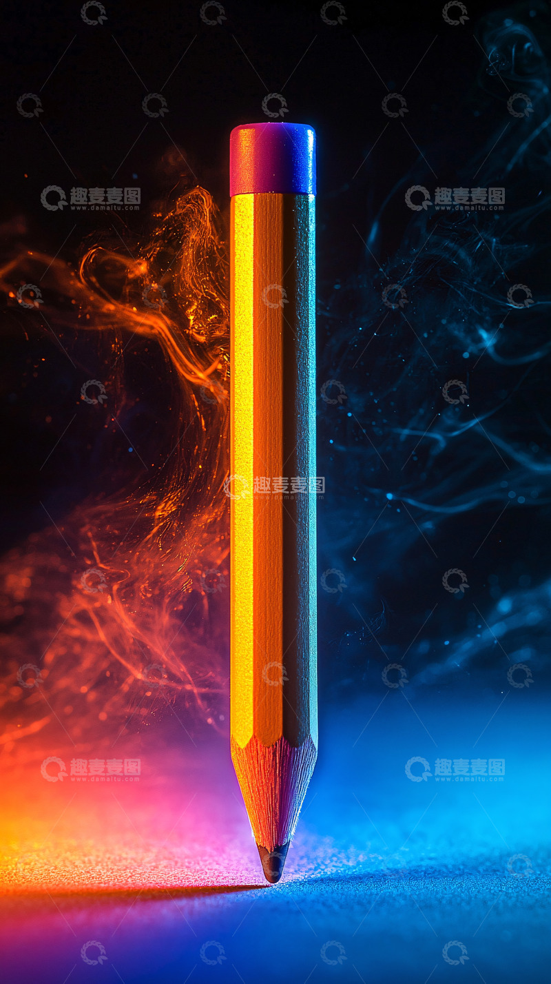 高清大图下载【趣麦麦图】彩色烟雾背景中的铅笔