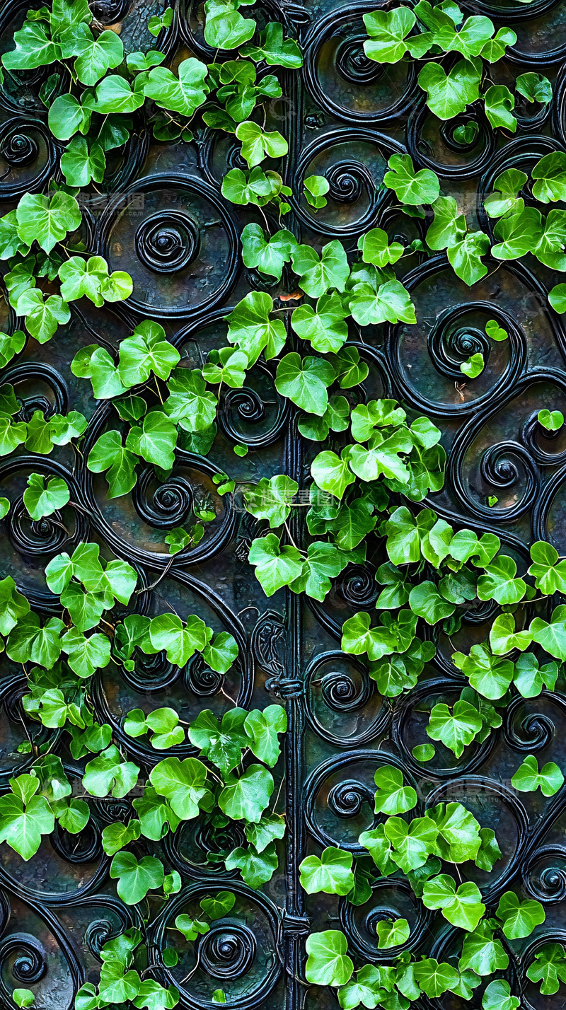 高清大图下载【趣麦麦图】绿叶爬满雕花铁门