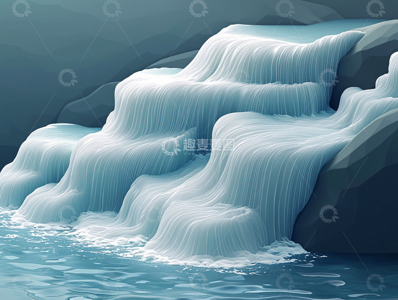 高清大图下载【趣麦麦图】梦幻蓝色阶梯瀑布