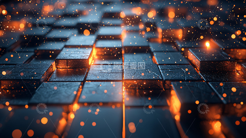 高清大图下载【趣麦麦图】抽象科技方块发光粒子