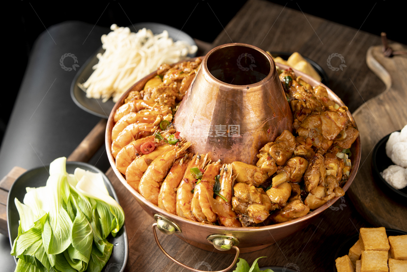 高清大图下载【趣麦麦图】大虾鸡铜火锅2