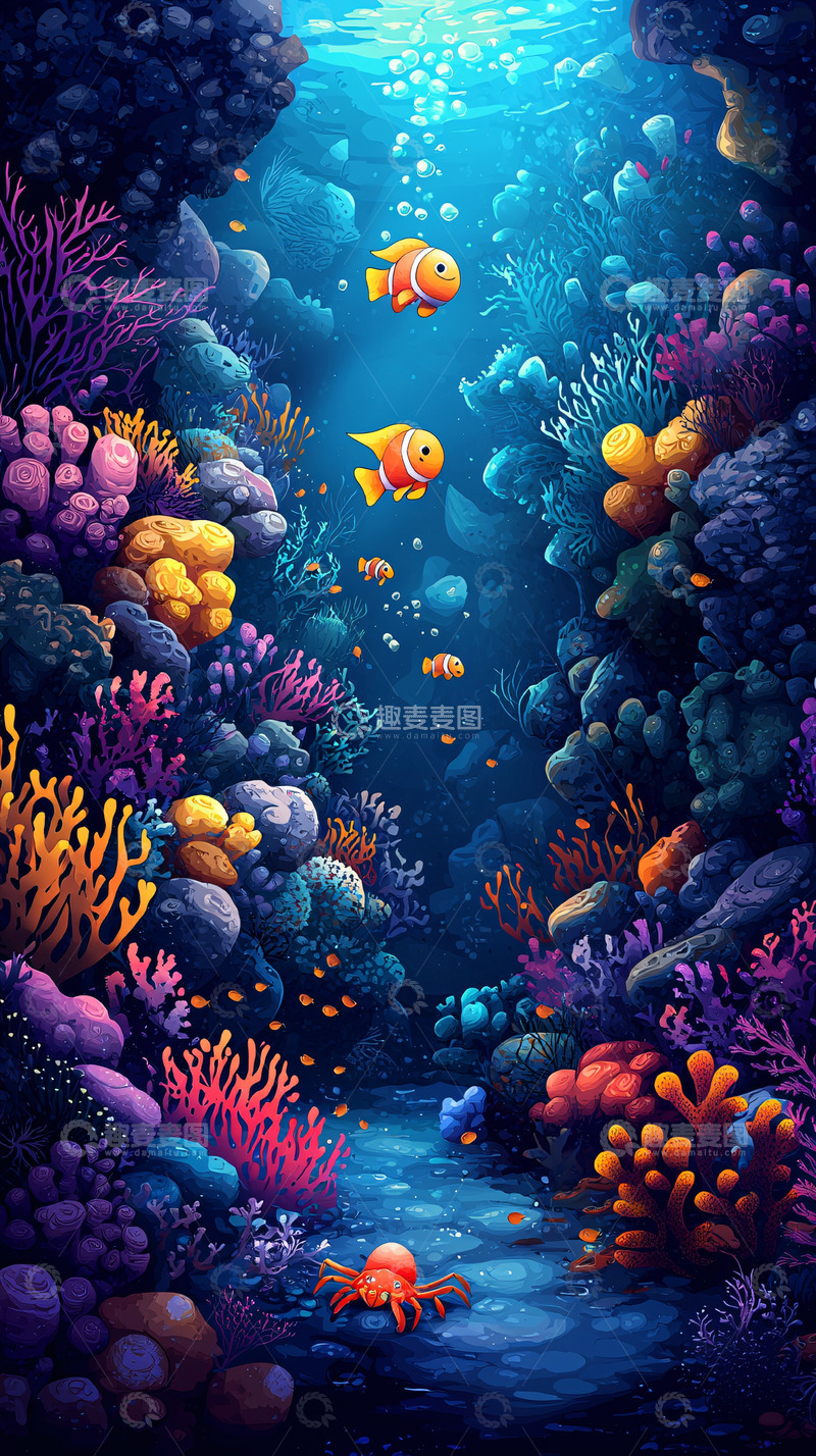 高清大图下载【趣麦麦图】海底珊瑚礁鱼类