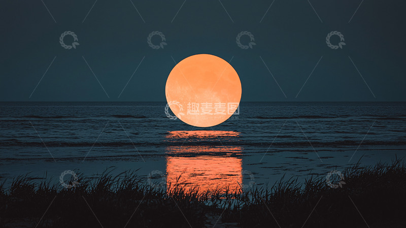 高清大图下载【趣麦麦图】大海上的超级月亮