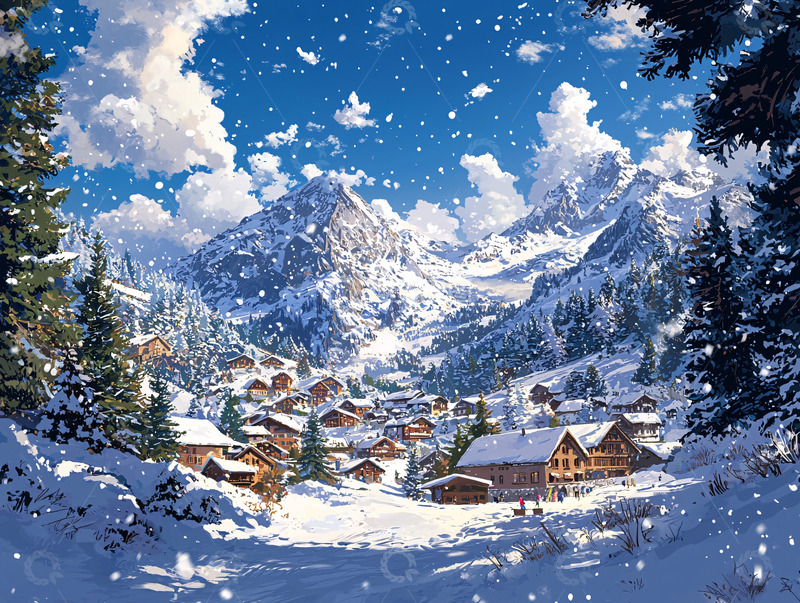 高清大图下载【趣麦麦图】雪景山村