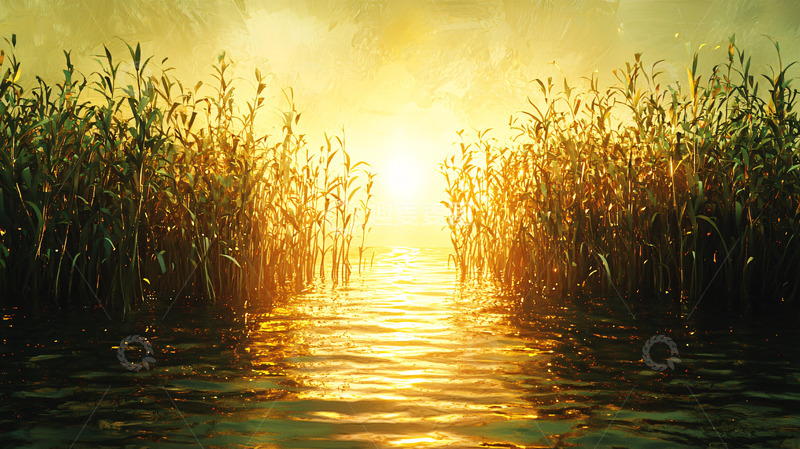 高清大图下载【趣麦麦图】金色麦田水路