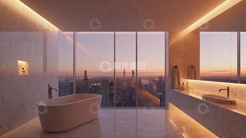 高清大图下载【趣麦麦图】极简风格高层公寓浴室