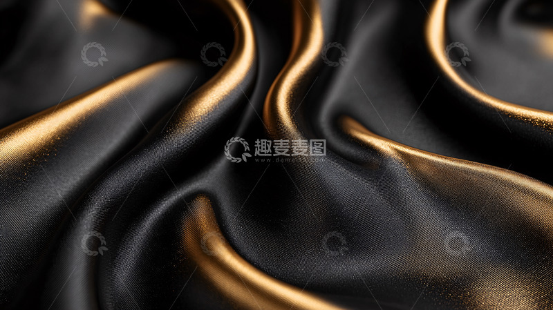 高清大图下载【趣麦麦图】黑色金色丝绸布料质感