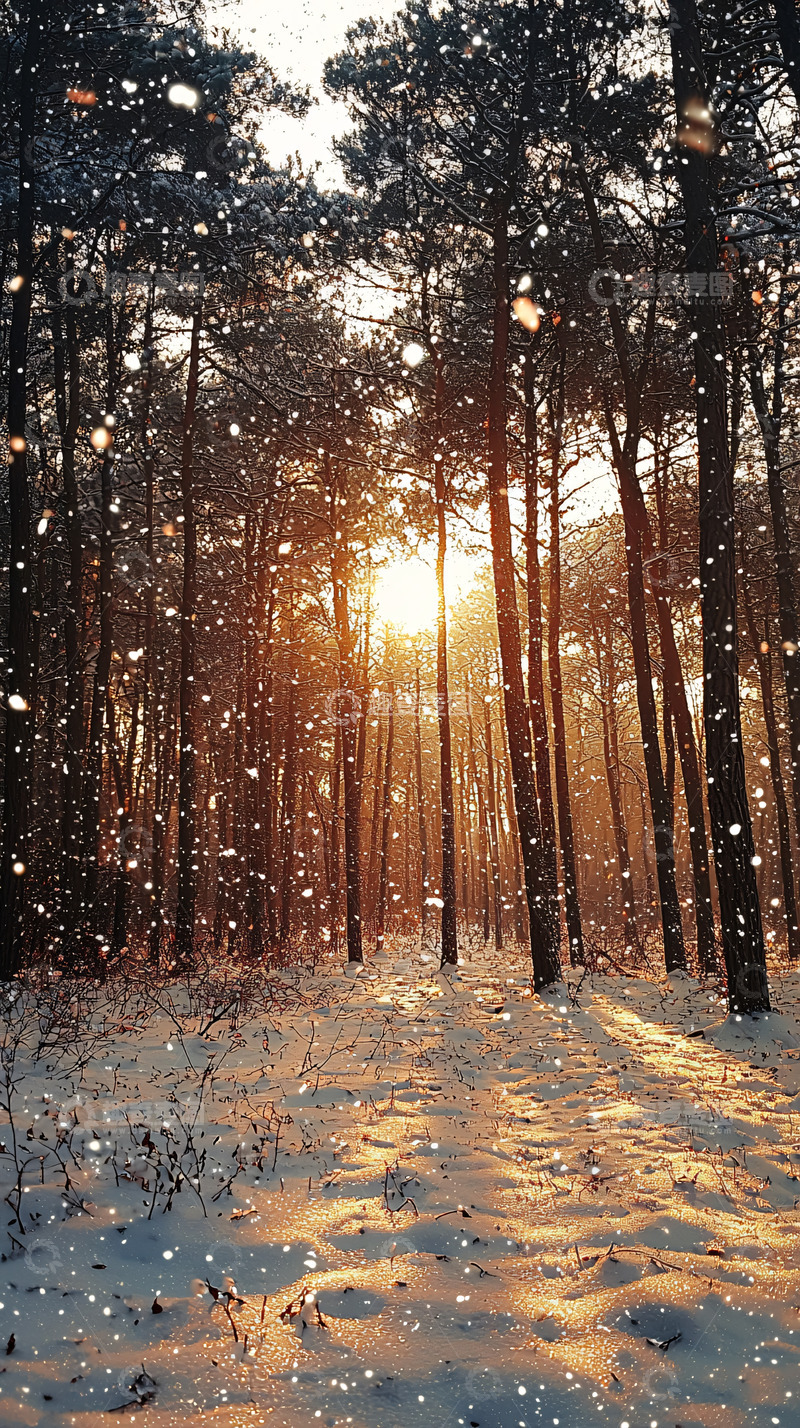 高清大图下载【趣麦麦图】冬日阳光下的雪景森林