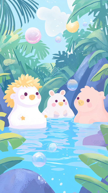 卡通动物泡泡浴