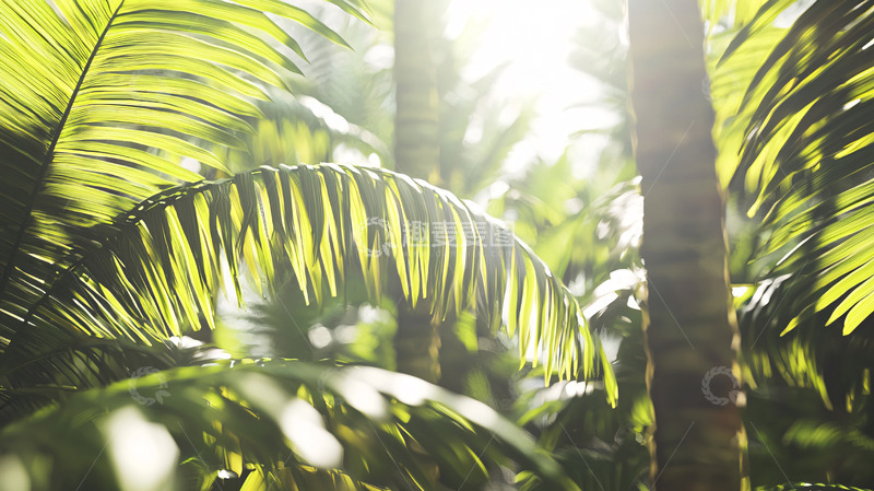 高清大图下载【趣麦麦图】阳光透过棕榈叶