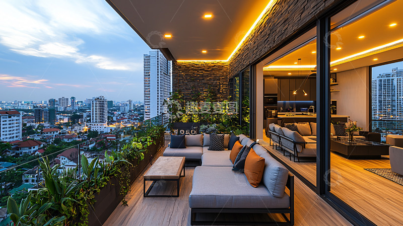 高清大图下载【趣麦麦图】高端公寓阳台夜景