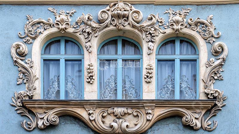 高清大图下载【趣麦麦图】蓝白建筑装饰窗户