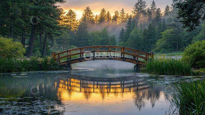 高清大图下载【趣麦麦图】清晨雾气中的木桥