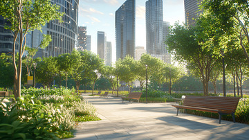 清晨城市公园绿化带