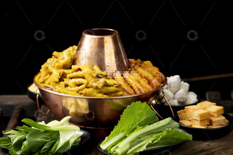 高清大图下载【趣麦麦图】凤爪大虾鸡铜火锅2