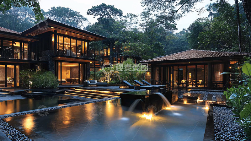 高清大图下载【趣麦麦图】现代风格别墅夜景