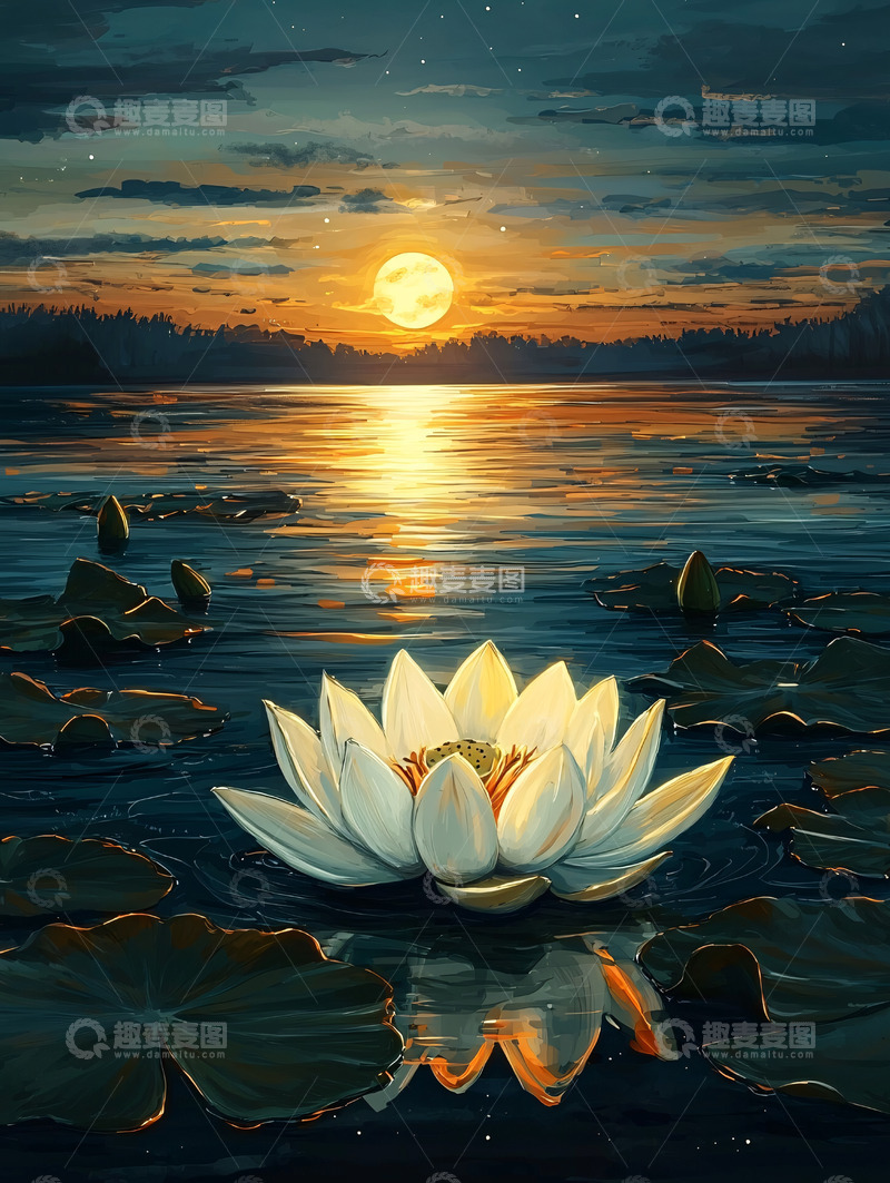 高清大图下载【趣麦麦图】日落时分的睡莲