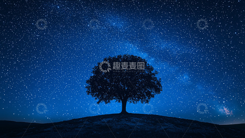 高清大图下载【趣麦麦图】星空下的孤独树