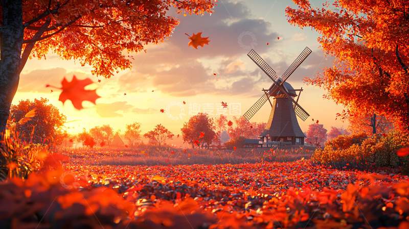高清大图下载【趣麦麦图】秋日风车田园风光