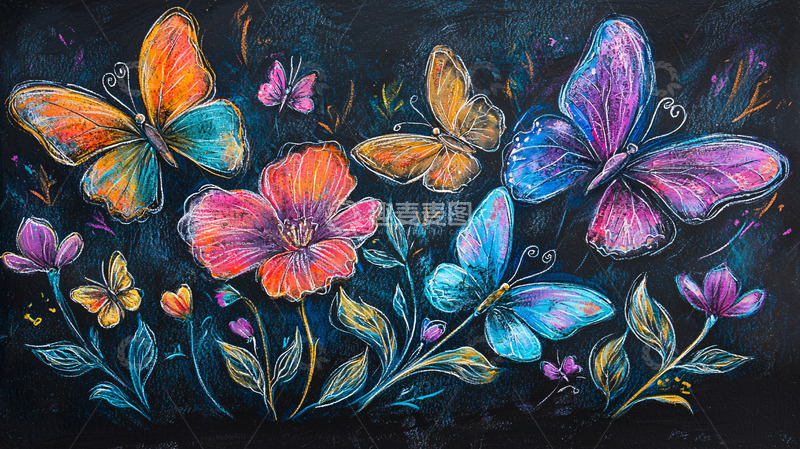 高清大图下载【趣麦麦图】彩色蝴蝶花卉图