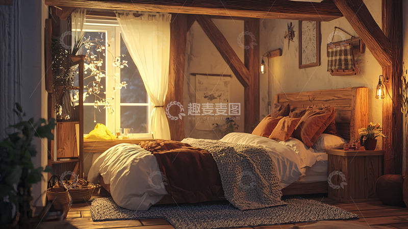 高清大图下载【趣麦麦图】温暖舒适的乡村风格卧室