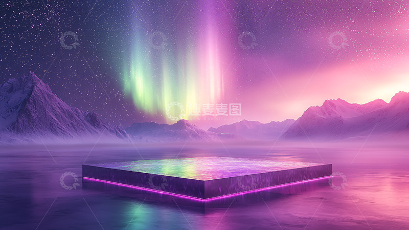 高清大图下载【趣麦麦图】极光下的方形平台