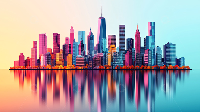 高清大图下载【趣麦麦图】彩色城市剪影
