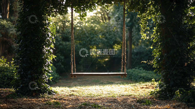 高清大图下载【趣麦麦图】林间阳光下的秋千