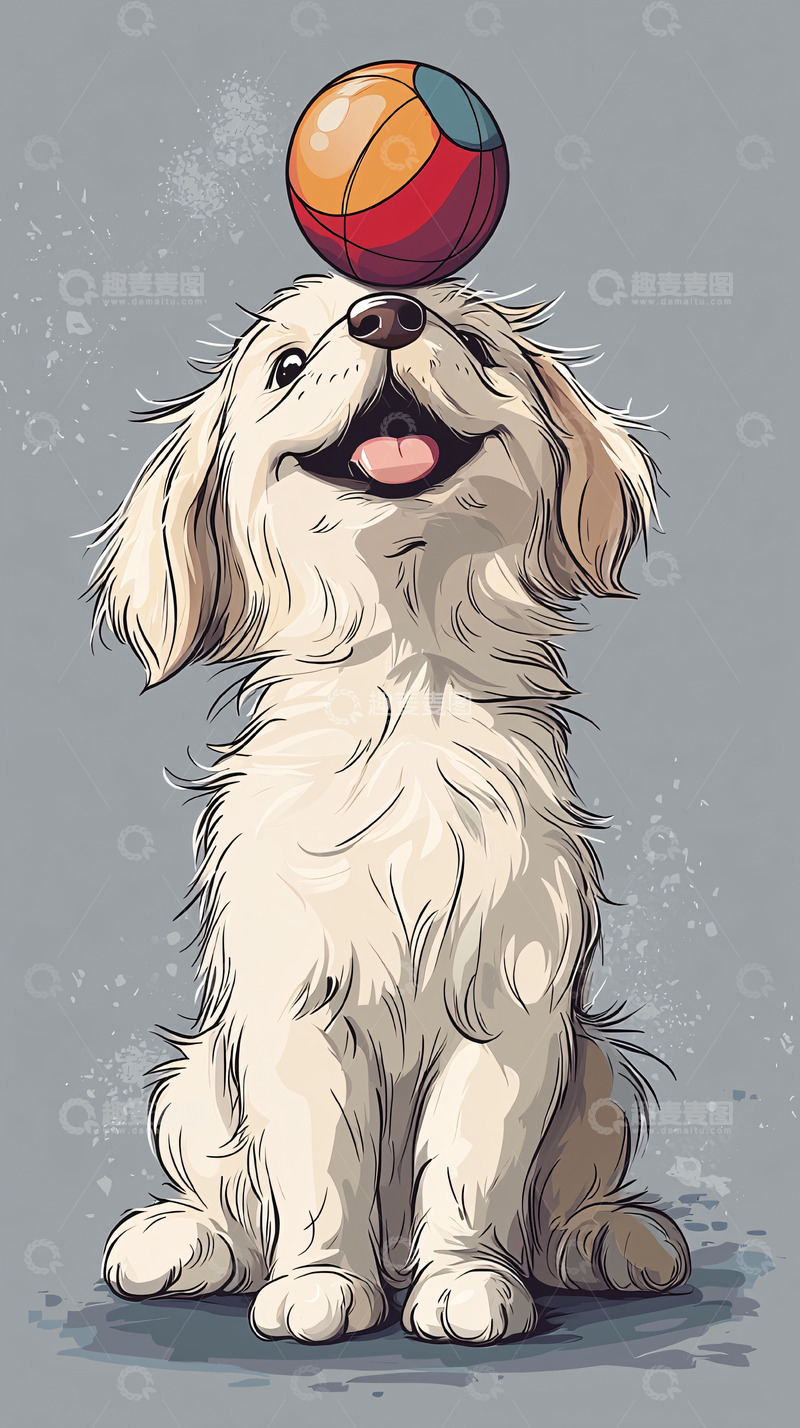 高清大图下载【趣麦麦图】小狗头顶球笑得很开心