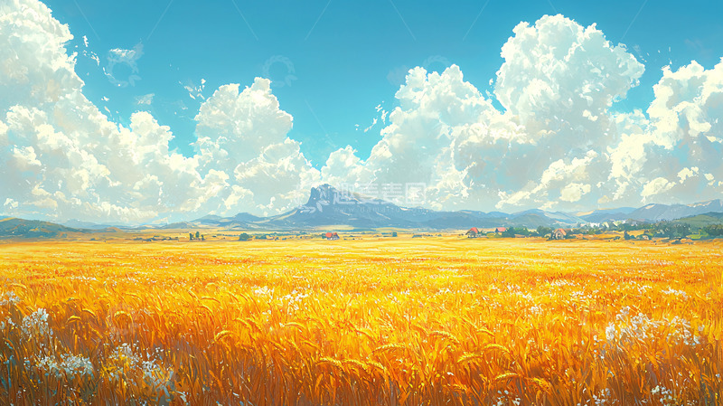 高清大图下载【趣麦麦图】阳光明媚的金黄麦田