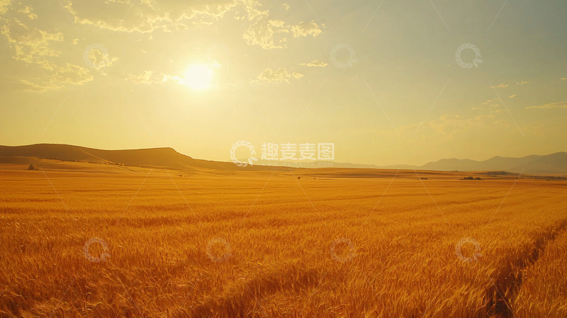 高清大图下载【趣麦麦图】金色麦田夕阳景色