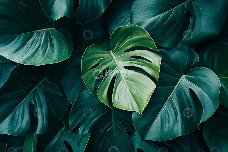 高清大图下载【趣麦麦图】深绿热带植物叶子背景