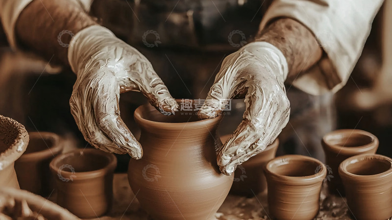 高清大图下载【趣麦麦图】陶艺家制作陶罐