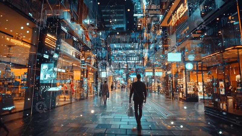 高清大图下载【趣麦麦图】夜晚都市商业街