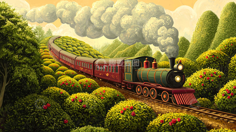 高清大图下载【趣麦麦图】蒸汽火车穿梭绿意山峦